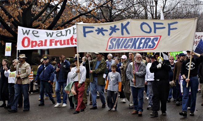 Protest against confectionery capitalism