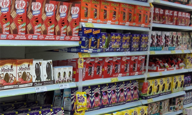 A supermarket shelf full of easter eggs